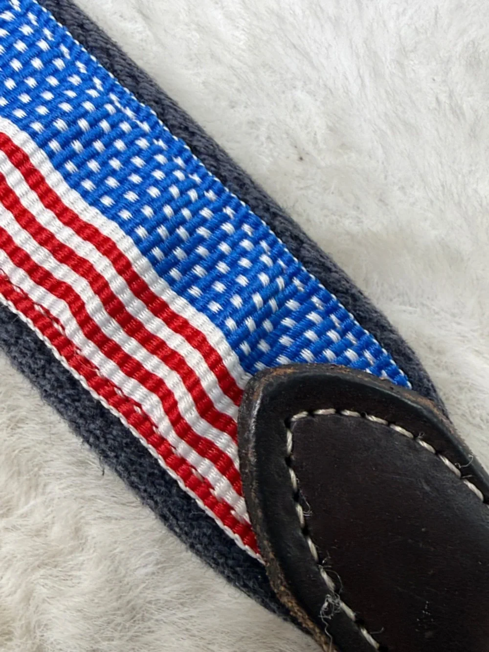 Vineyard Vines Brown Leather American Flag Web Belt Kids 30 Made USA Brass Buckl